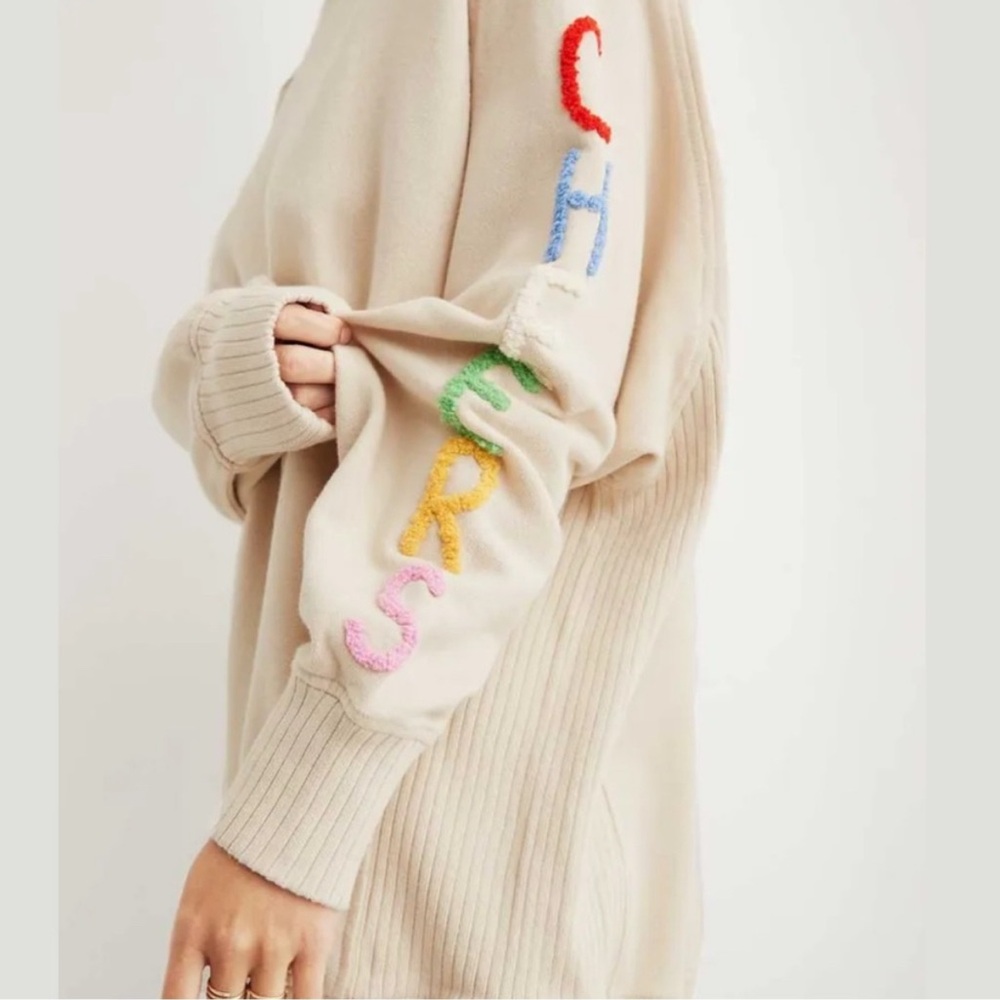 Beige Cheers Aerie Sweater with Colorful Lettering